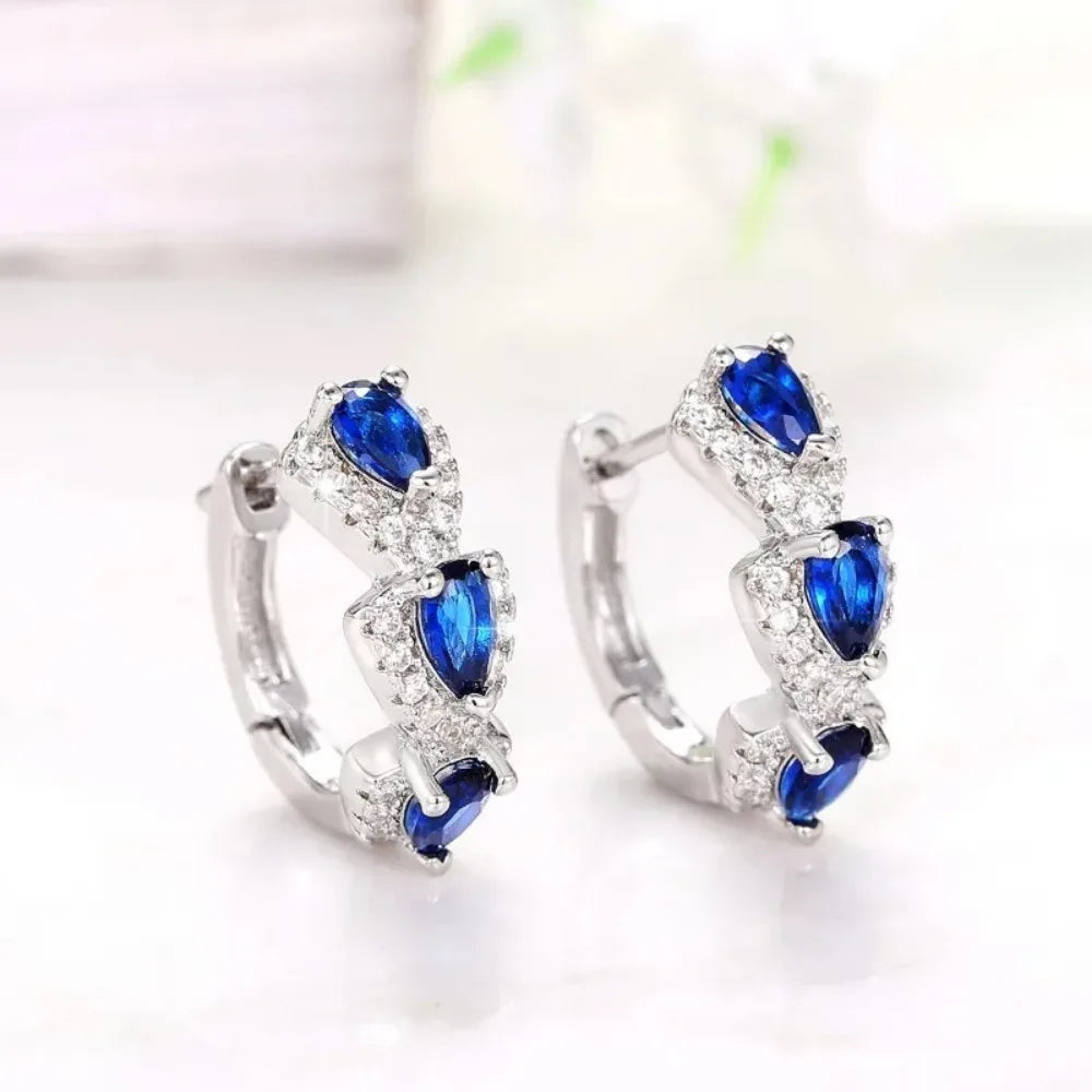 Luxuriöse, trendige blaue Zirkonia-Creolen aus 925er-Sterlingsilber, Hochzeit, Party, elegante Accessoires für Frauen, Schmuck, Geschenk