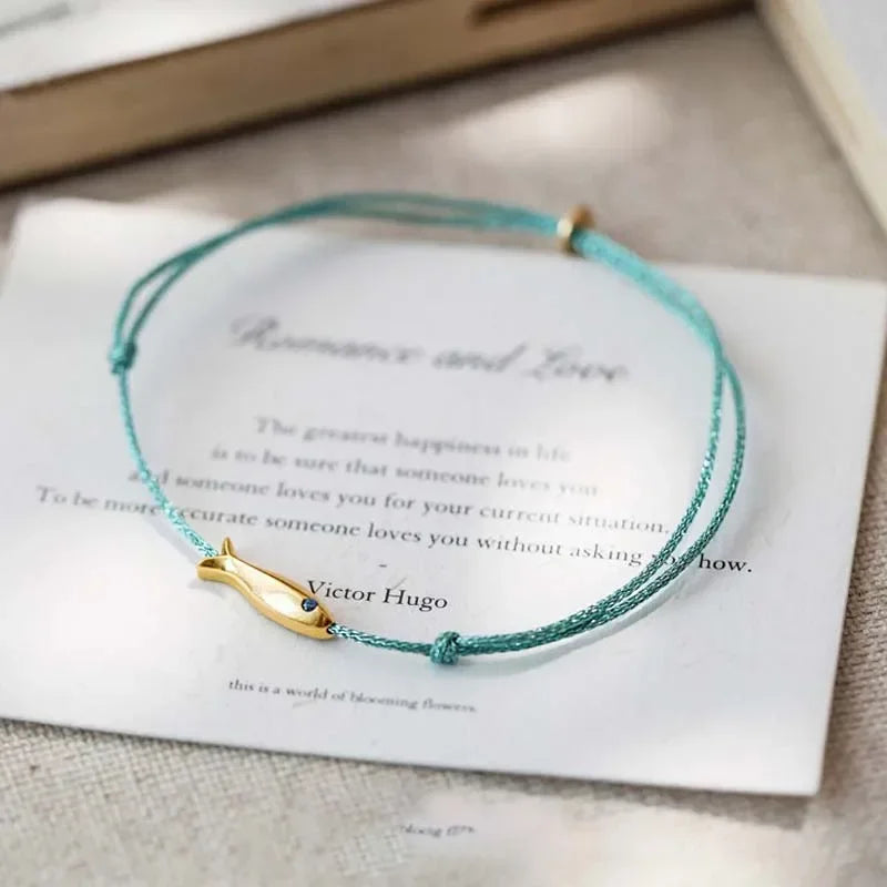 Modisches süßes blaues Schnur-Fisch-Armband für Frauen, böhmisches Metalltier, handgefertigt, rotes Seil, verstellbares Armband, Schmuck, Geschenke