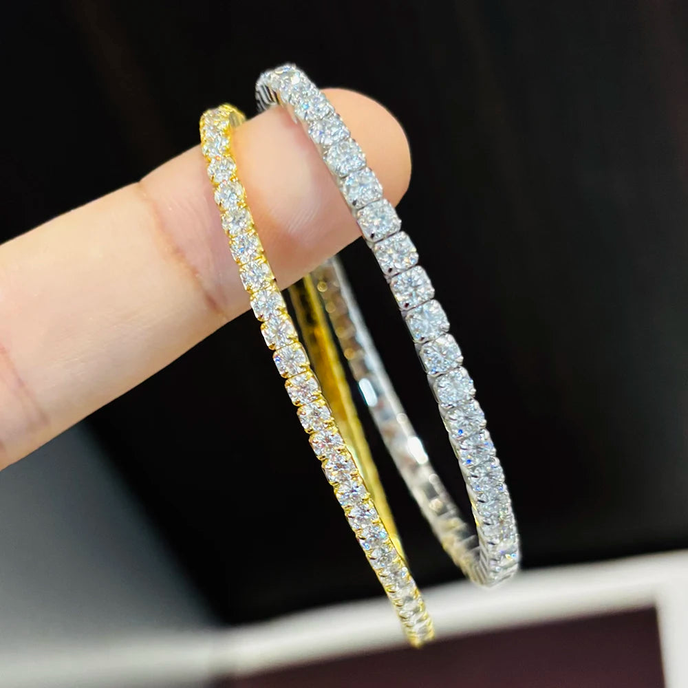 2,5/3 mm voller Moissanit-Tennisarmbänder für Damen und Herren, 925er Sterlingsilber, 18 Karat vergoldet, minimalistischer elastischer Armreif mit GRA