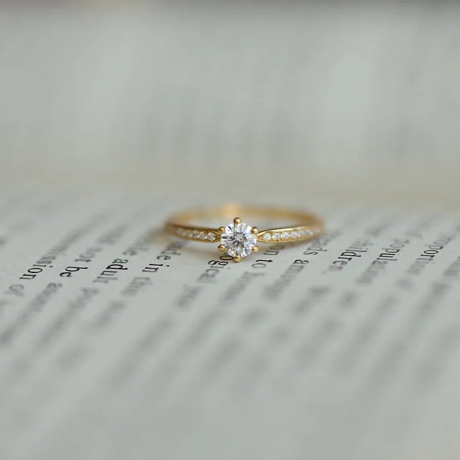 Ring aus 925er-Sterlingsilber mit 14 Karat Gold und glänzendem Zirkon für Damen, exquisiter Temperament-Hochzeitsschmuck