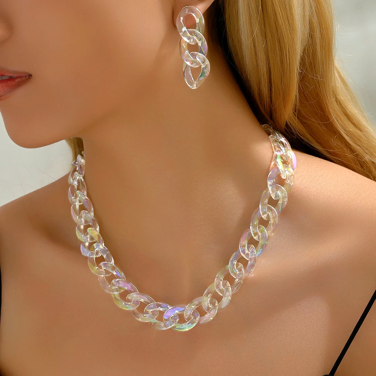 Y2K Vintage Dicke Kante Kubanische Gothic Ohrringe Halskette Für Frauen CCB Gold Farbe Kette Halsketten Charme Party Schmuck set