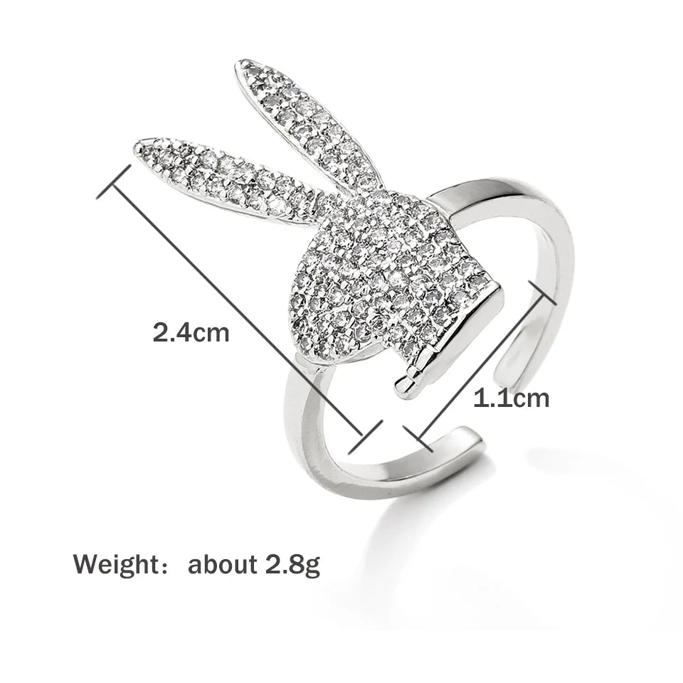 ZAKOL Niedliche Kaninchen-offene Ringe für Damen, modisch, Weißgold, Party-Schmuck, 2023, Neu