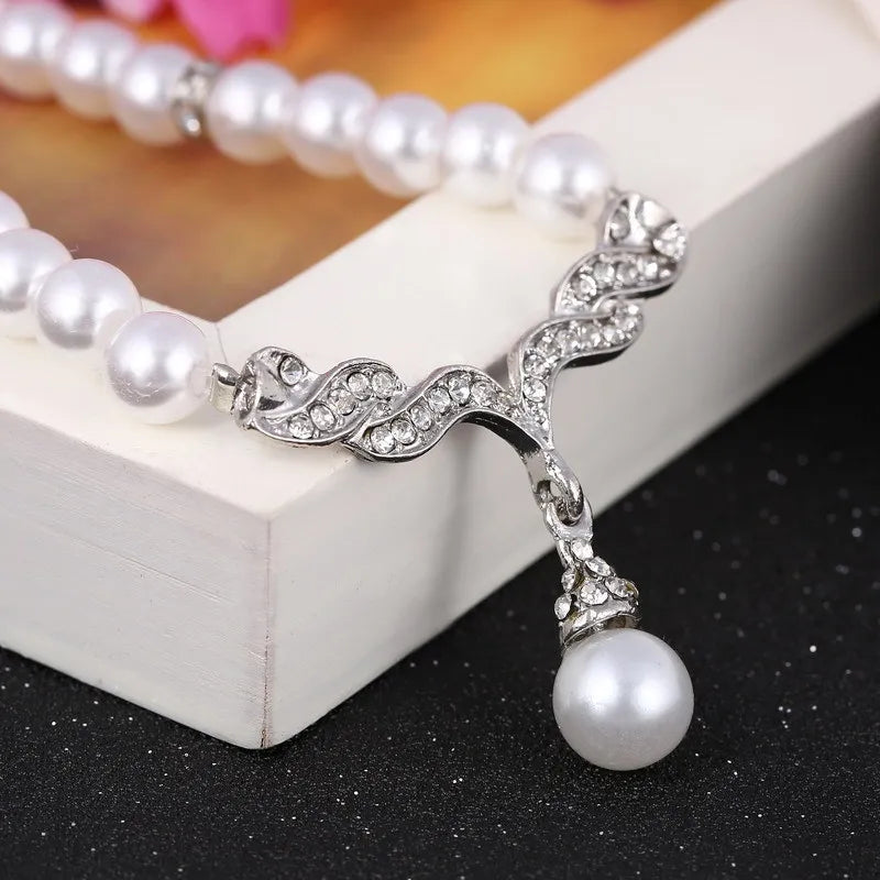 Elegante Halskette Ohrringe Frauen Mode Schmuck Set Faux Perle Braut Hochzeit Legierung Party Ohrstecker Halskette Ohrringe Set