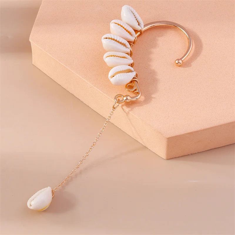 Aihua Neue Mode Gold Farbe Conch Shell Clip Ohrringe Für Frauen Einfache Gefälschte Knorpel Lange Quaste Ohr Manschette Schmuck Geschenke