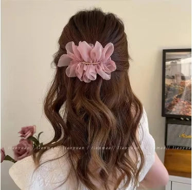 1/2 Stück elegante, minimalistische Chiffon-Blume, große Frühlings-Haarklammern für Frauen, einfarbiges Haar-Accessoire für Pferdeschwanz
