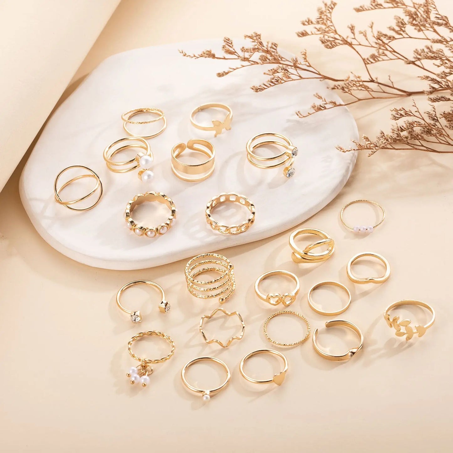 114 Stück Schmuck Set schöne Atmosphäre Lady Punk Perle Metall Ring Ohrring Halskette Set