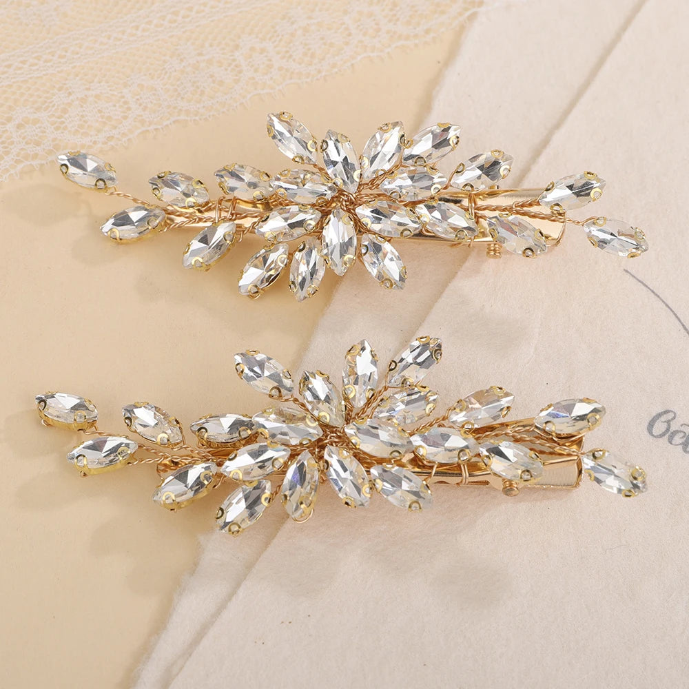 2PCS Strass Haarspange für Hochzeit Braut Kopfschmuck Silber Schwarz Braut Haarschmuck Grün Rot Tiara Blau Lila Ornamente