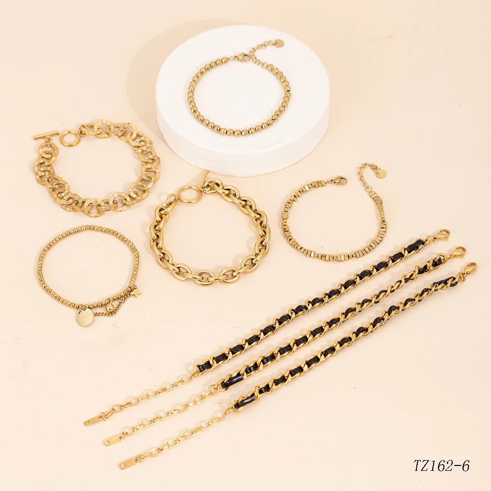 Car lidana Chic 18 Karat vergoldete Büroklammer kubanische Kette Armband Titan Edelstahl Leder Glieder ketten Armbänder Schmuck