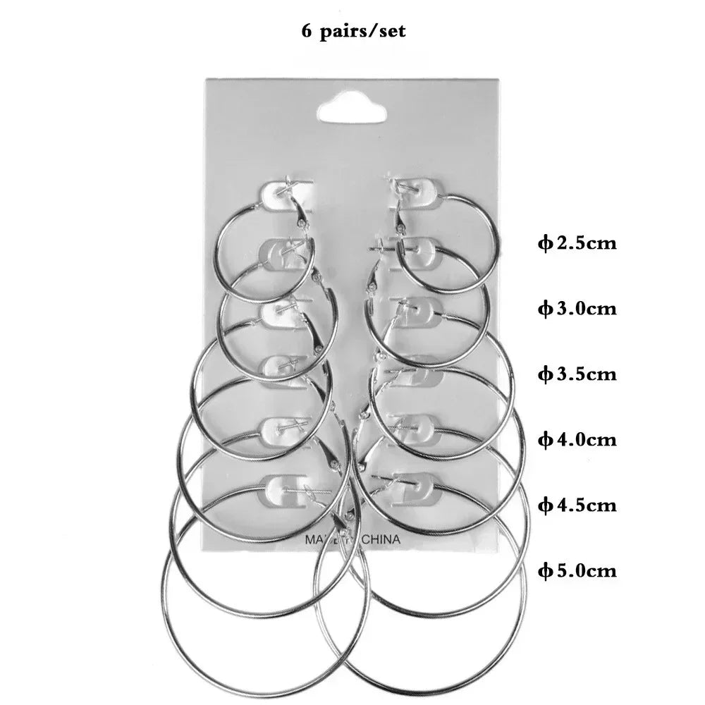 6Pairs Creolen Set Großen Kreis Ohrringe Schmuck für Frauen Mädchen Ohr Clip Punk Stil Ohrringe Modeschmuck Zubehör