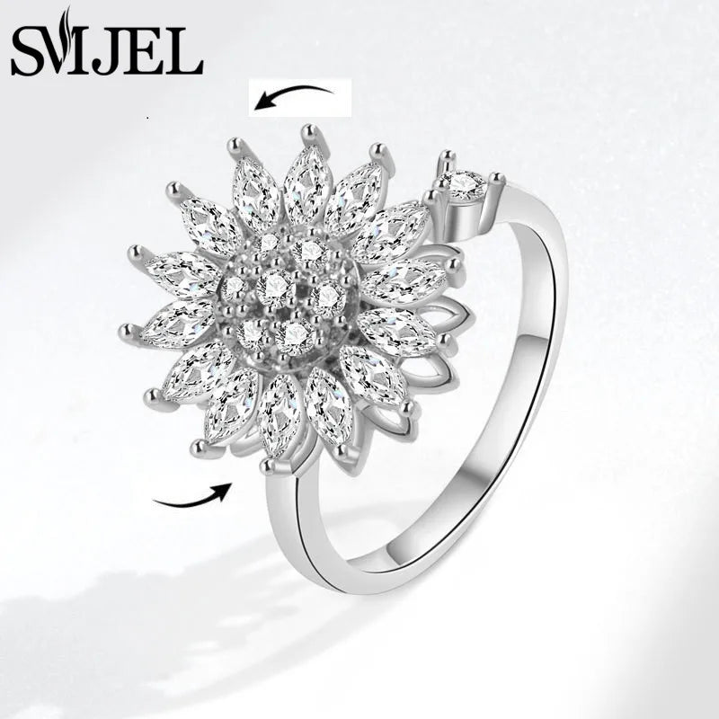 Neue Sonnenblume Angst Ring Fidget Spinner Ringe für Frauen Nette Schmetterling Kolibri Charms Finger Ring Anti Stress Drehen Geschenke