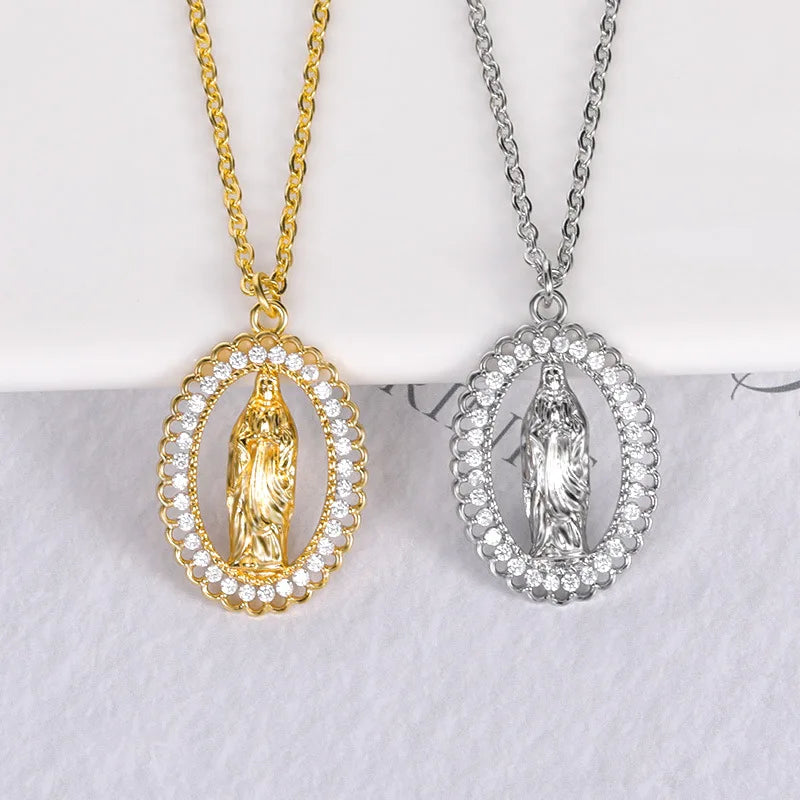 Klassische Persönlichkeit hohle Jungfrau Maria Anhänger religiöse Männer und Frauen künstliche Zirkon Halskette Retro katholischen Schmuck