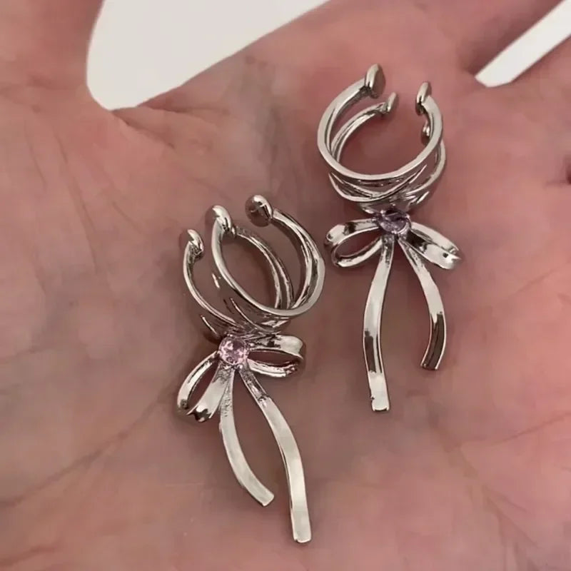 Rosa Schmetterling Ohr Manschette Ohrringe Für Frauen Mädchen Mode Bowknot Keine Piercing Clips Ohrring Gefälschte Piercing Ballett Clip Auf Schmuck