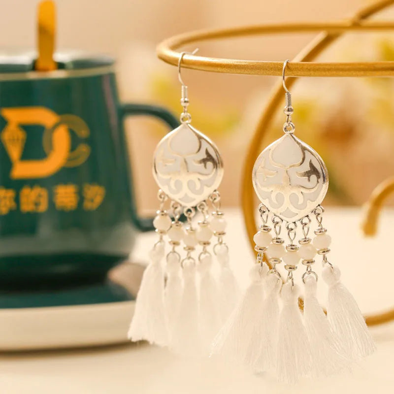 Vintage Ethnische Bunte Quaste Ohrringe für Frauen Elegante Pfirsich Herz Kristall Legierung Ohrring Party Hochzeit Täglichen Schmuck