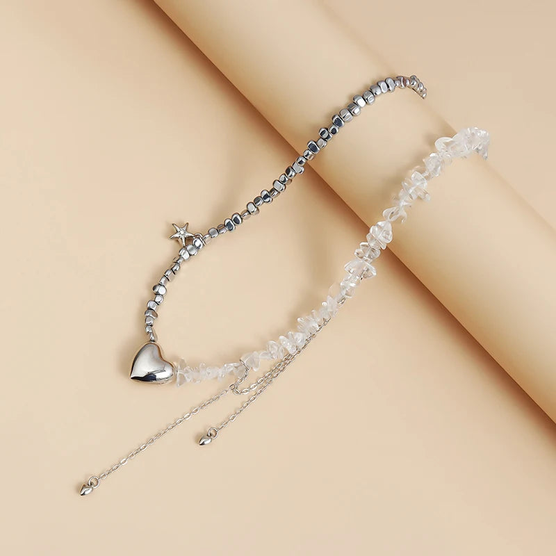Mode Unregelmäßige Perlen Kristall Herz Choker Halsketten für Frauen Handgemachte Schlüsselbein Halskette Weibliche Party Täglichen Y2K Schmuck