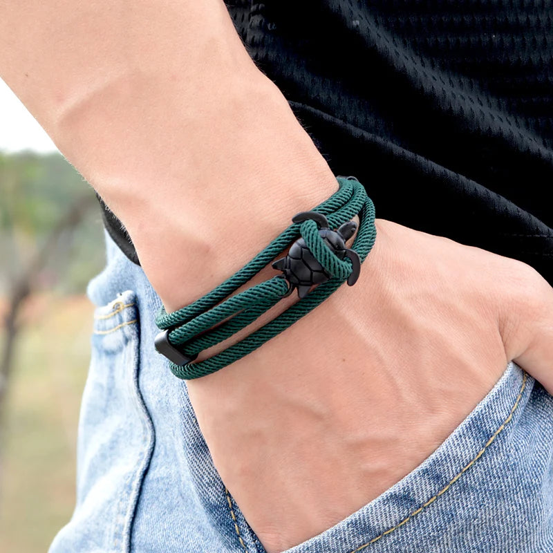 Männlich Einfache Mode Meeresschildkröte Seil Armband Hohe Qualität Milan Linie Reine Hand Stricken Armbänder Für Männer Armband Schmuck Geschenk