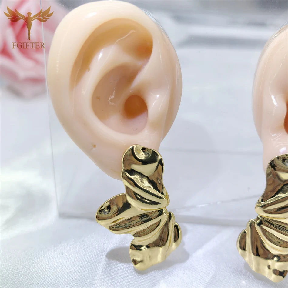 Übertreibung klobige Ohrringe Falten Blume Blatt Design Ohrstecker Frauen goldene Edelstahl Schmuck Accessoires Geschenke für Sie