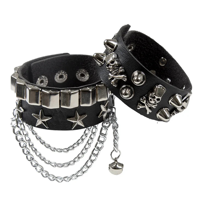 2024 neue PU Leder Armband Punk Armband Einstellbare Schädel Goth Manschette Armband Gothic Niet Schnalle Armband für Männer Frauen