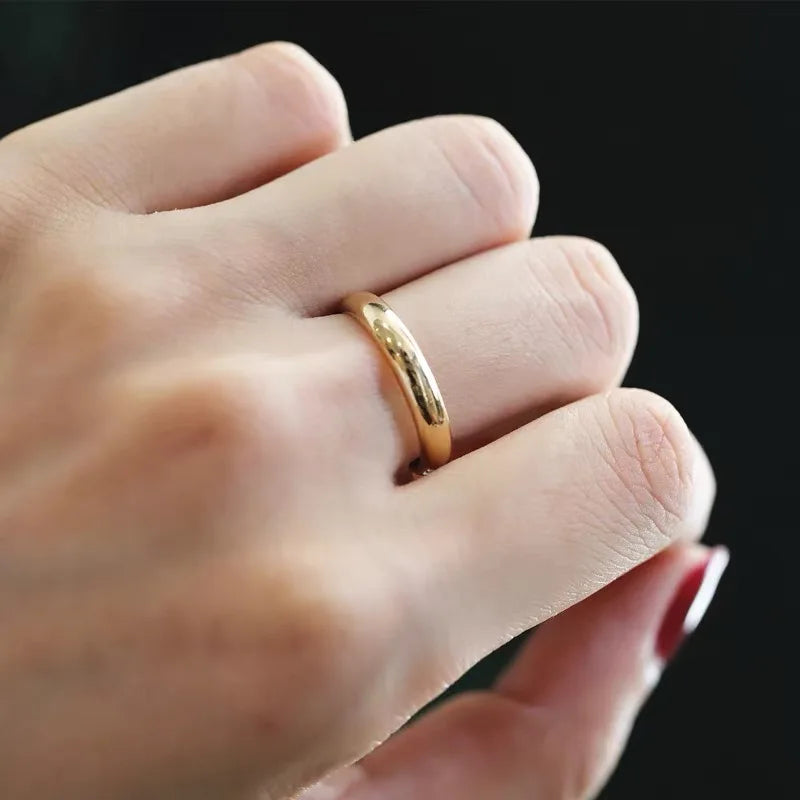 Lichtechter, feiner, 4 mm runder, 18 Karat goldener Ring für Damen und Herren, einfacher Ehering, Geschenkschmuck für Liebhaberpaare