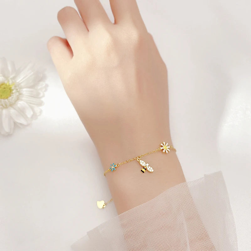 Sole Memory Niedliche Mini-Bienenblumen aus 925er-Sterlingsilber für Damen, größenverstellbare Armbänder BR320