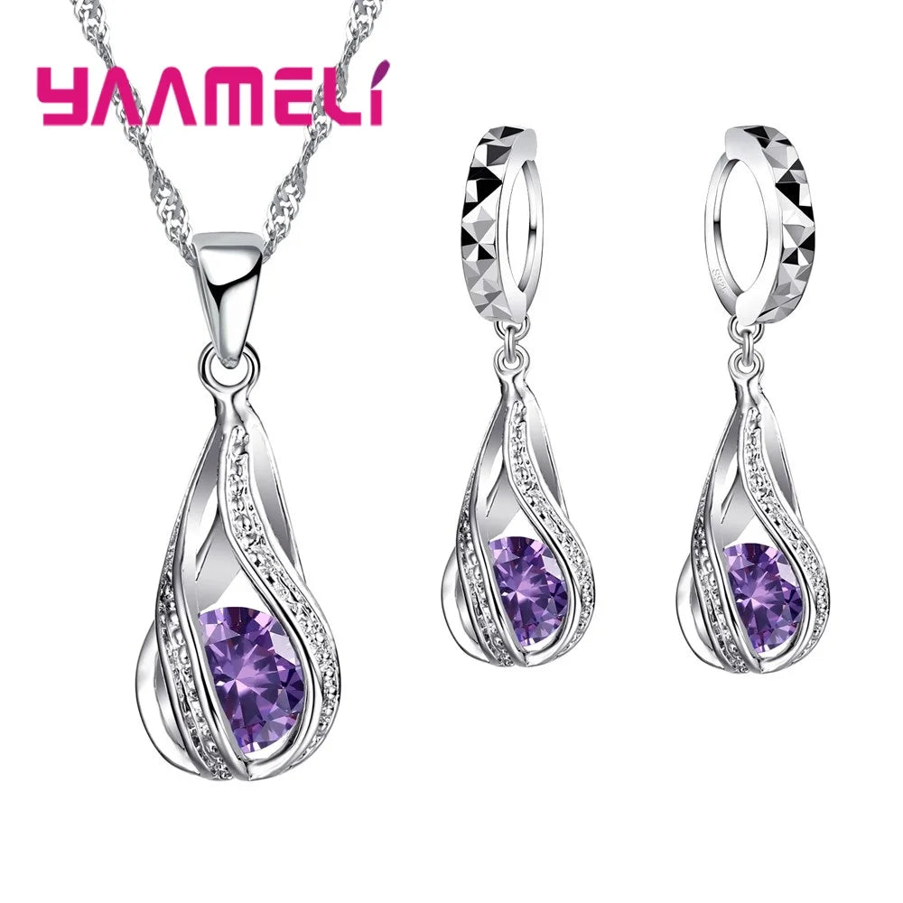 Heißwasser tropfen cz 925 Sterling Silber Schmuck Set für Frauen Anhänger Halskette Creolen Hochzeits feier Ceremey Anel