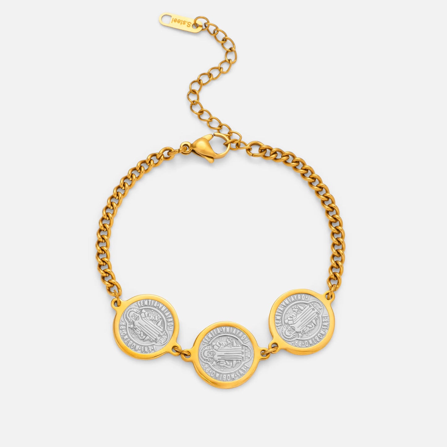 DASEIN Neue Vintage Münze Design Religion Kreuz San Benito Armband INS Edelstahl Paar Unisex Schmuck für Frauen Männer