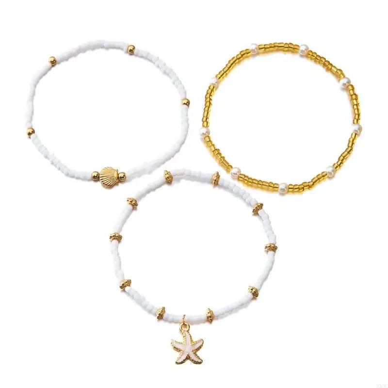 Elastische Meeresschalenperlen Schmuck -Nackenarmband Spuklet Set xx9c