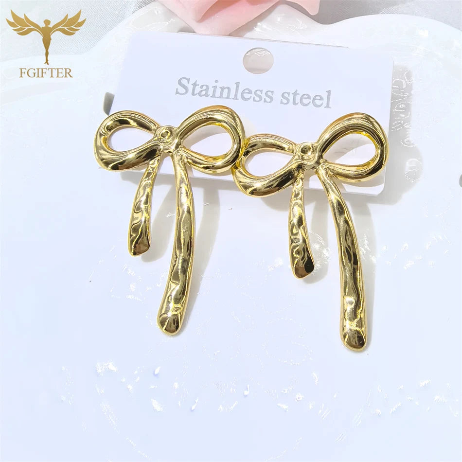 Übertreibung große große Schleife Ohrringe für Frauen Edelstahl Schmuck vergoldet Ohr Piercing Ohrstecker Zubehör Boucles Brinco