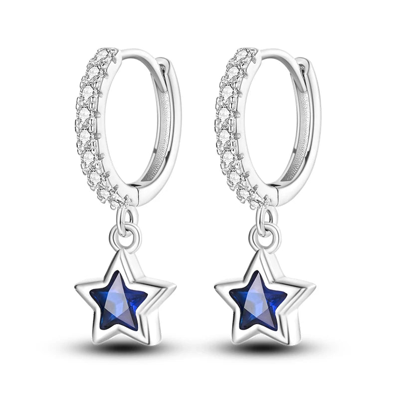 Heißer Verkauf Mode 925 Silber Farbe Ohrringe Blau Zirkon Sterne Mond Unregelmäßigkeit Ohrringe Für Frau Feine Geburtstag Schmuck Geschenke