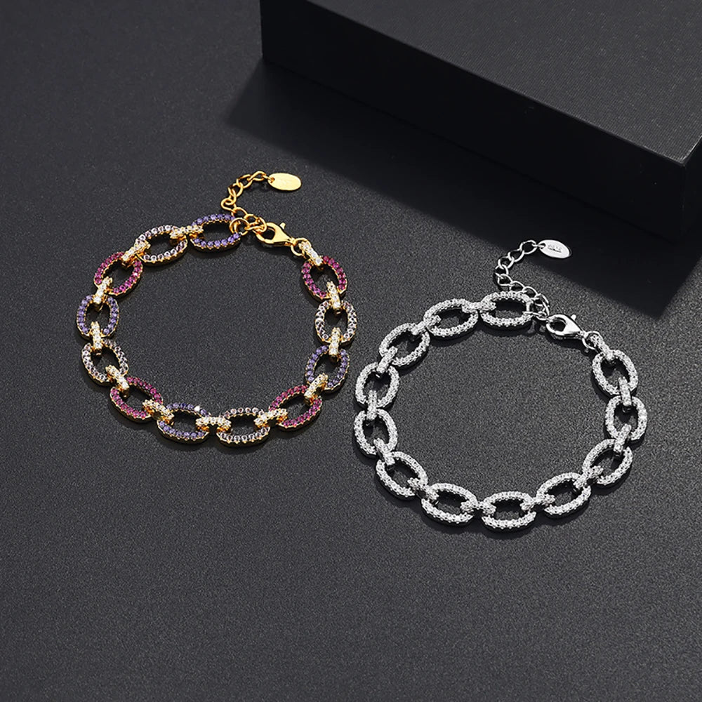 TEMGF Armband aus 925er-Sterlingsilber, komplett 1,3 mm, Zirkon-Inlay, edler Schmuck für Frauen, funkelnde Festival-Geburtstagsgeschenke, modischer Artikel