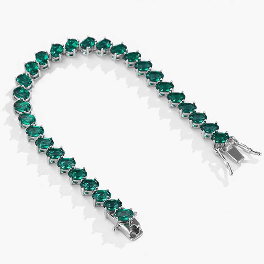 TEMGF Armband mit vollem Zambia-Grün-Edelstein, S925-Sterlingsilber, edler Schmuck für Frauen, luxuriöses Jubiläums-Überraschungsgeschenk