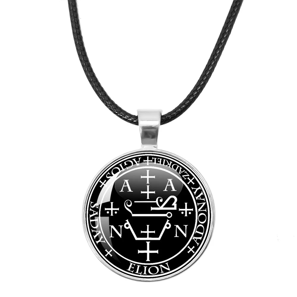 Siegel der sieben Erzengel Medaille Leder Seil Halskette Michael Raziel Uriel Gabriel Anhänger Rune Halskette Schutz Amulett Geschenke