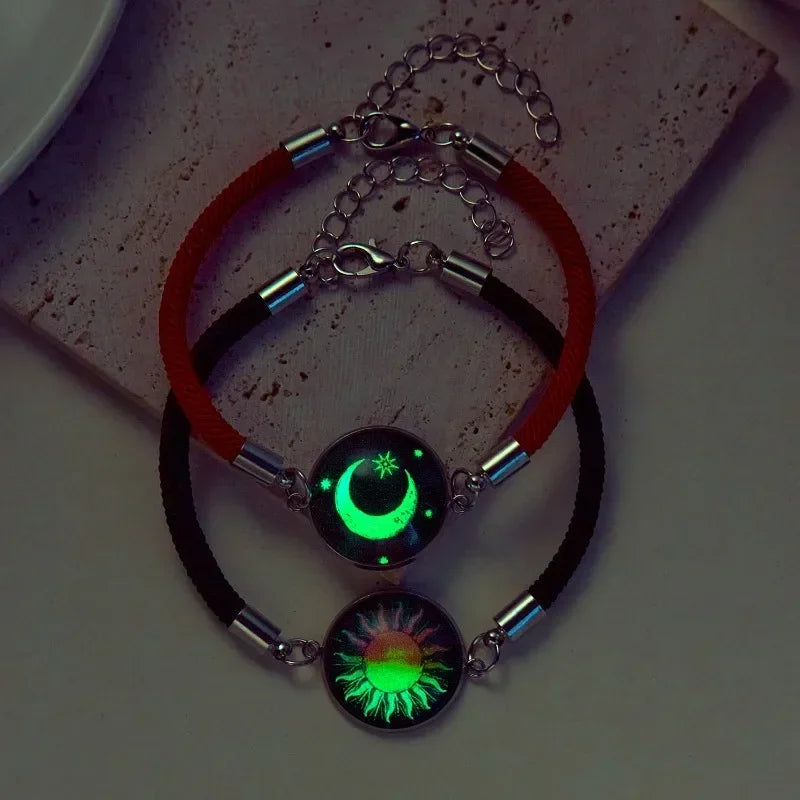 2 Stücke Mode Leuchtende Sonne Mond Geflochtene Armbänder für Liebhaber Paar Armbänder Mode Valentinstag Schmuck Freundin Geschenke