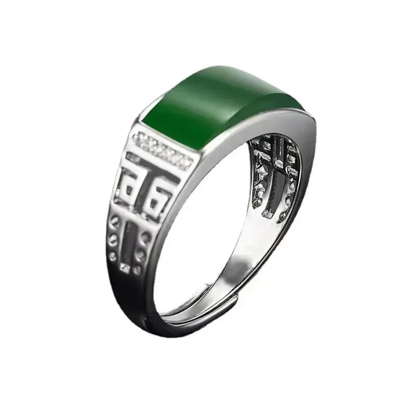 Nachahmung Hetian Jade männer Silber-überzogene Ring Echte Grüne Natürliche Paar Ringe Männer Frauen Schmuck Glück Stein Jade finger Ring