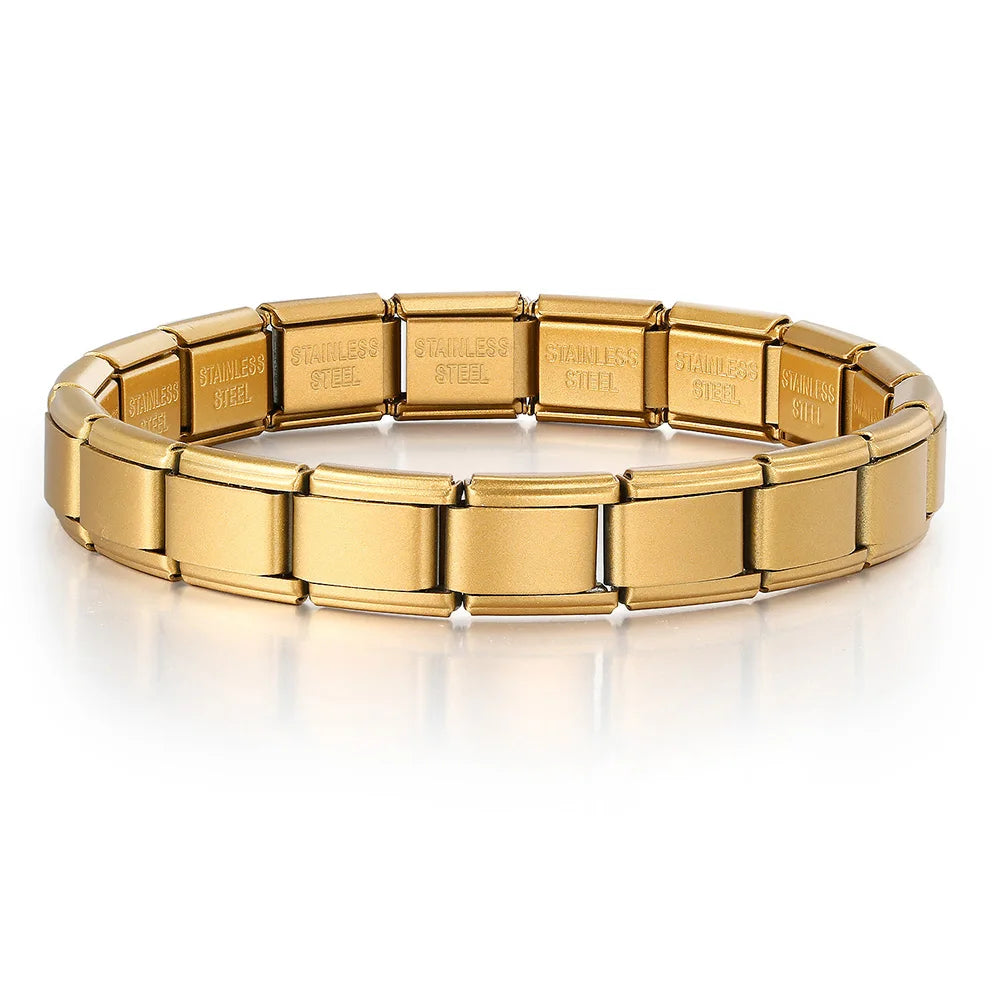 URING Frauen Männer Einfache Armreifen Charms Italienische Links Edelstahl 9mm Breite Mode Gold Farbe Armbänder Schmuck Geschenke