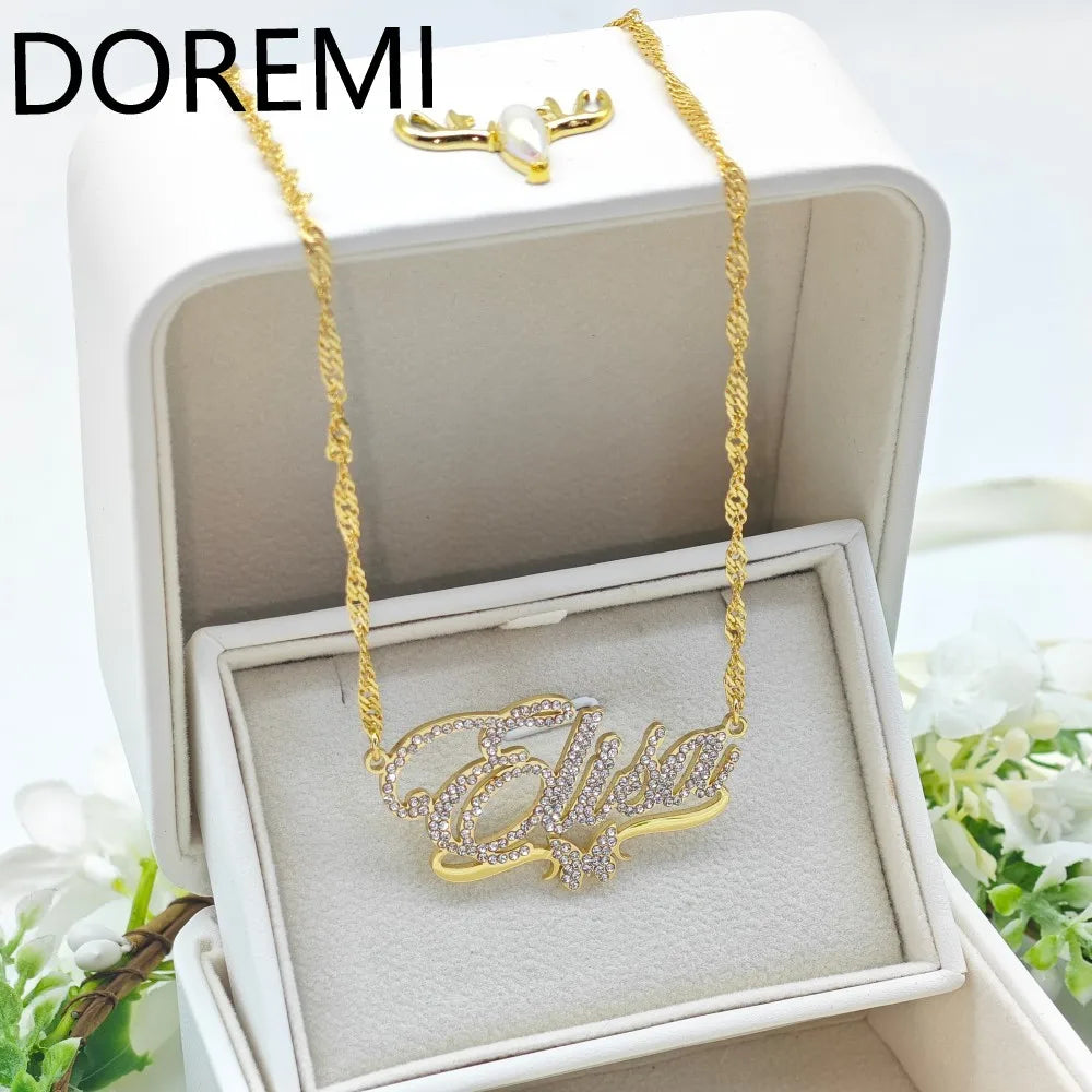 DOREMI Edelstahl Gold individuelle Namenskette Jahrestag personalisierte Geschenke individuelle Diamant Namenskette Bling Namenskette