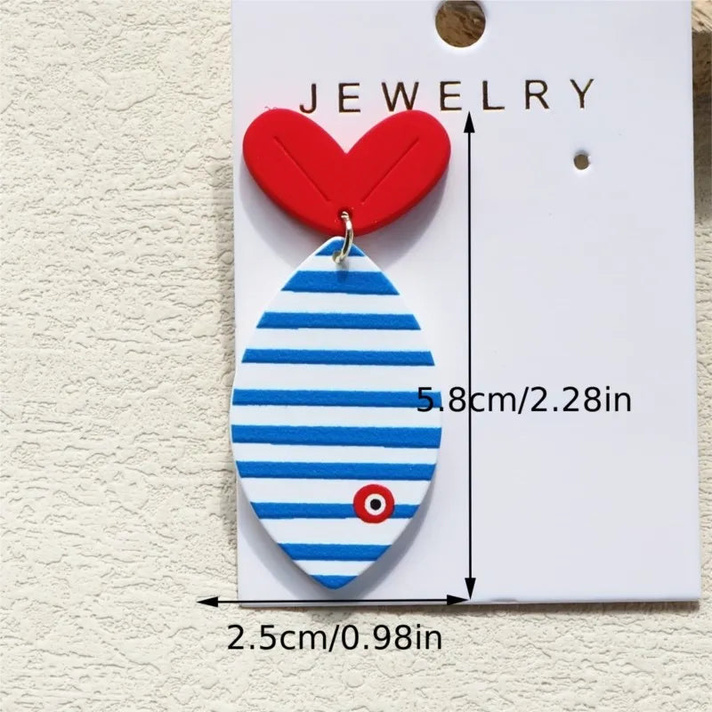 Ozeanblau gestreifter Druck Fischschwanz Acryl Ohrstecker für Frauen Niedliche Strandurlaub Design Ohrringe Party Schmuck Geschenke