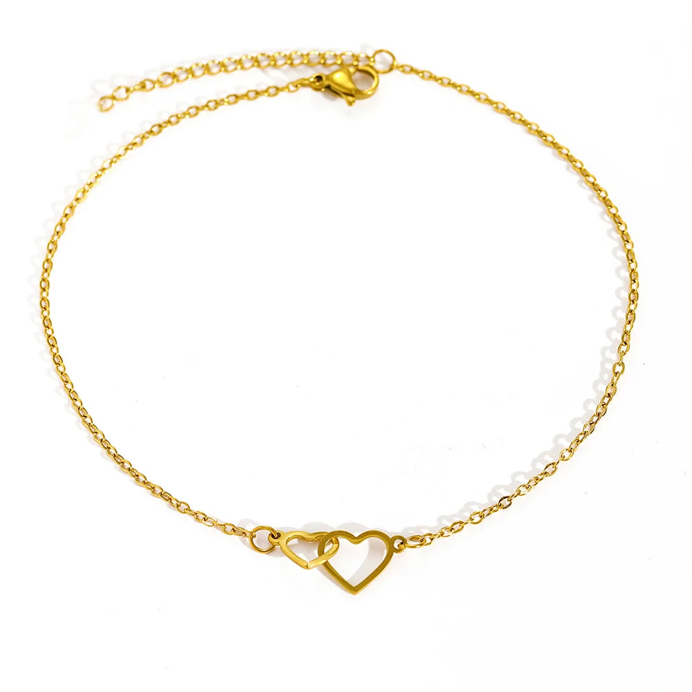 DGIDDK Edelstahl Fußkettchen Liebe Hohl Kreuz Fußkettchen Elegante Mode Vintage-Schmuck Für Frauen Sommer Strand Party Passenden