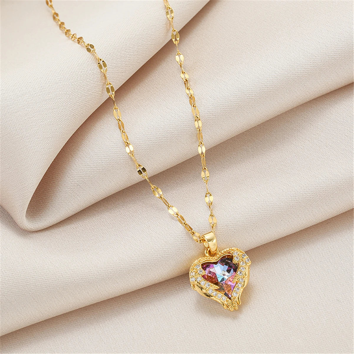 Top Luxus Bunte Kristall Ozean Herz Anhänger Halskette Für Frauen Trendy 316L Edelstahl Schmuck Weibliche Hochzeit Hals Kette