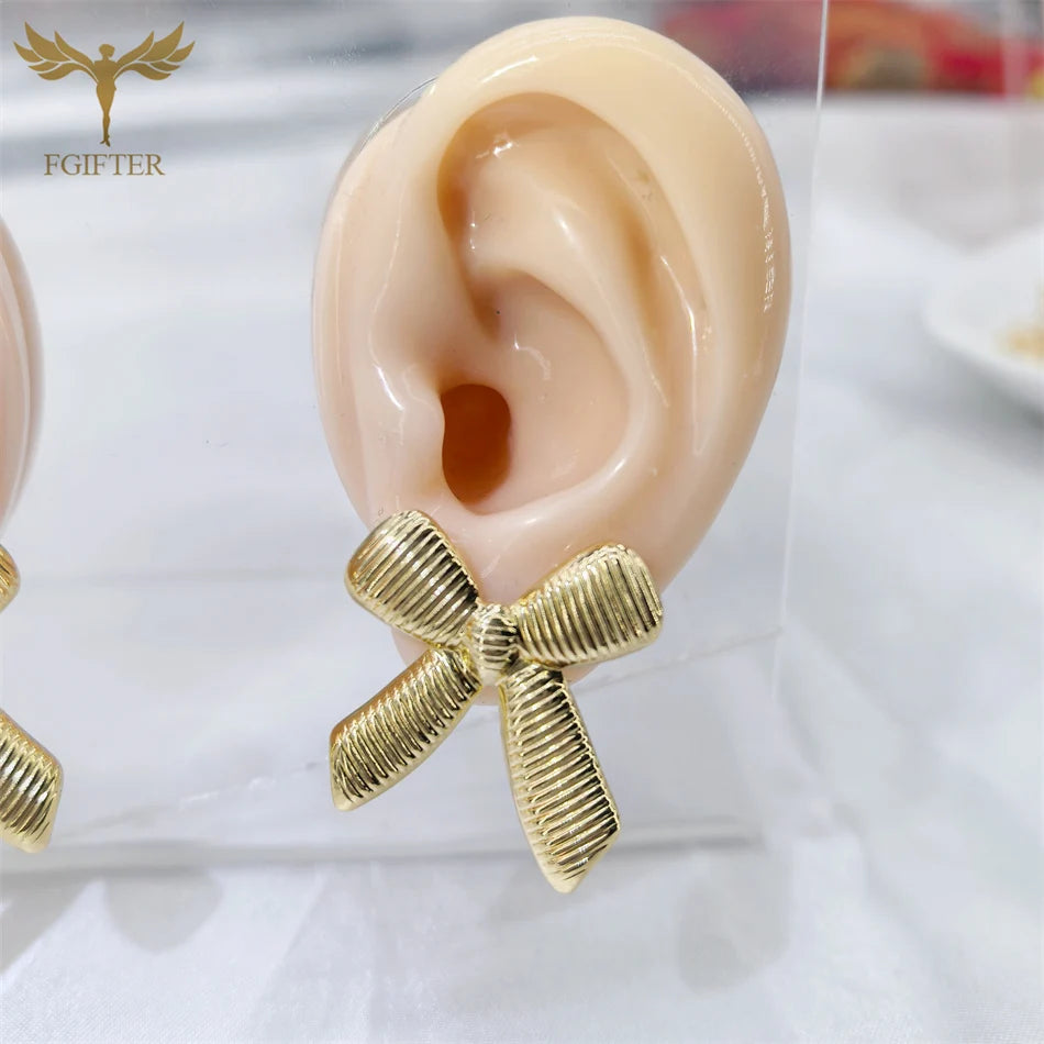 Übertreibung große große Schleife Ohrringe für Frauen Edelstahl Schmuck vergoldet Ohr Piercing Ohrstecker Zubehör Boucles Brinco