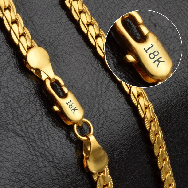 18K Gold/Silber Farbe 6mm Seitlich Halskette 8/18/20/24 Zoll Kette Für Frau Männer Mode Hochzeit Verlobung Schmuck