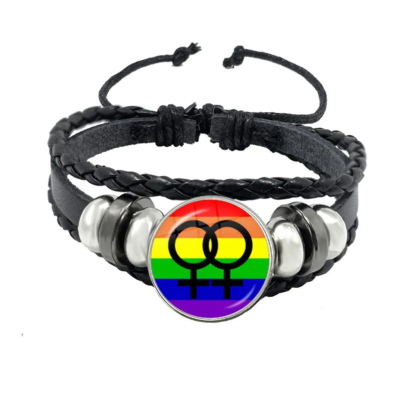 LGBT Schwarz Weave Leder Armband Bi Stolz Glas Cabochon Homosexuell Stolz Regenbogen Flagge Foto Armreif Schmuck Für Frauen Männer Liebhaber geschenk