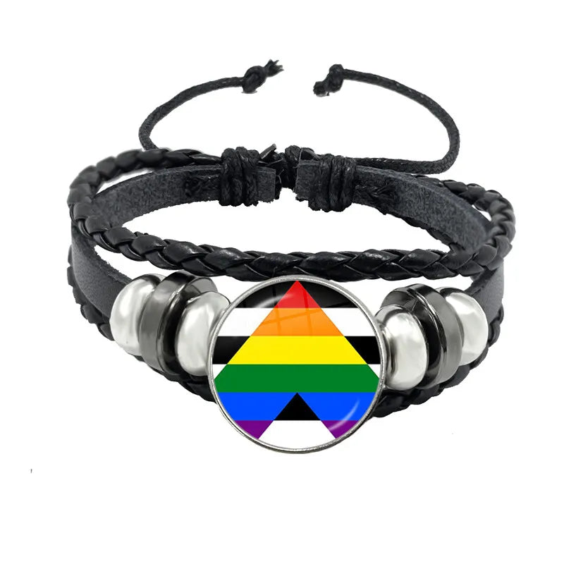 LGBT Schwarz Weave Leder Armband Bi Stolz Glas Cabochon Homosexuell Stolz Regenbogen Flagge Foto Armreif Schmuck Für Frauen Männer Liebhaber geschenk