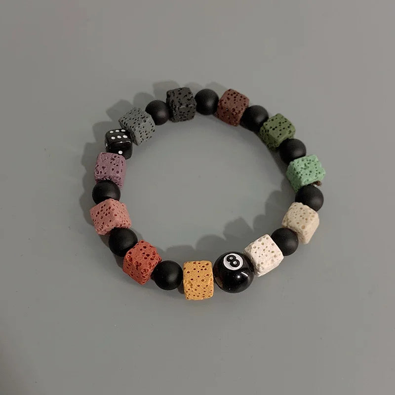 Billard schwarze Kugel 8 Perlen Armband Männer Frauen handgemachte Perlen elastische Armbänder männlich Hip Hop Rock Grunge Schmuck Zubehör