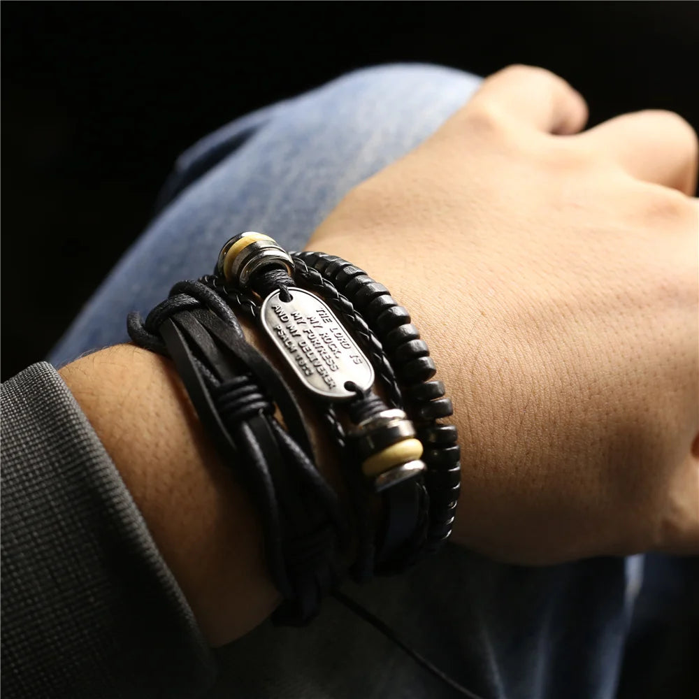 WESTBULL 3 Teile/satz Multilayer Leder Armbänder Für Männer Kreuz Charme Homme Armreifen Geschenk Schmuck
