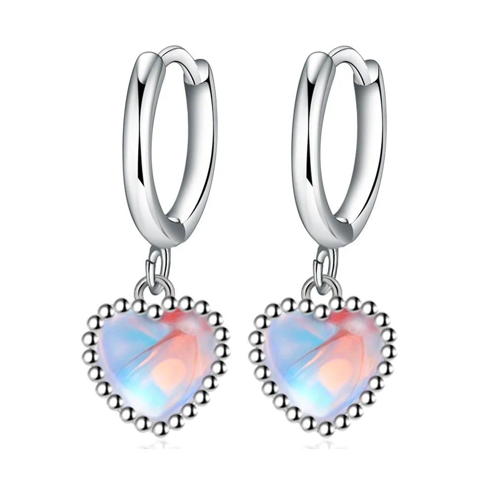 Ohrstecker aus 925er-Sterlingsilber, Mondstein, Herz, Kristalle, für Damen, eleganter Luxus-Schmuck, Accessoires, Großhandel mit Schmuck
