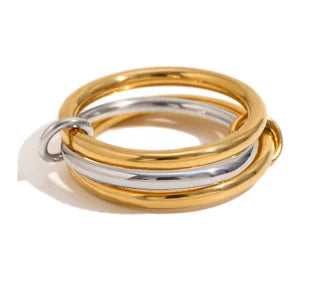 Ein zweifarbiger Nischen-Schmuckring aus Kupfer mit vier Ringen, hypoallergen, Ins-Stil, stapelbares Artefakt, geeignet für junge Frauen