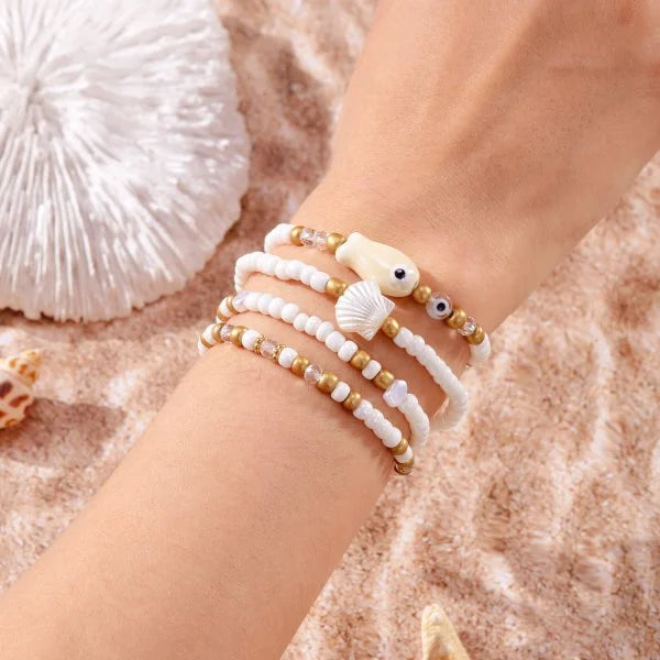 Bohemian Imitation Shell Perlen Armband Für Frauen Sea Star Schildkröte Gewebtes Seil Armband Handgemachte Freundschaft Strand Urlaub Schmuck
