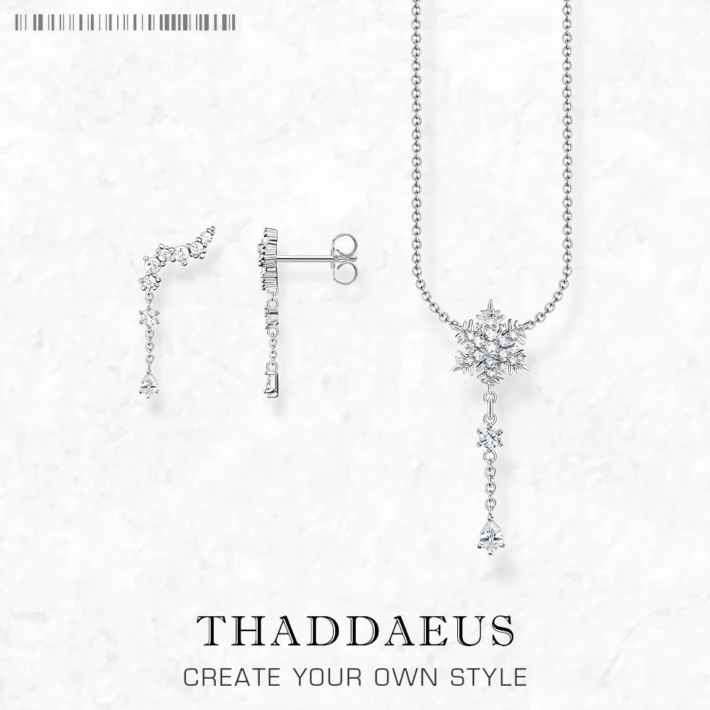 Halsketten- und Ohrring-Schmuckset, Schneeflocke, brandneuer Winter, trendiges Geschenk für Frauen aus massivem 925er-Sterlingsilber