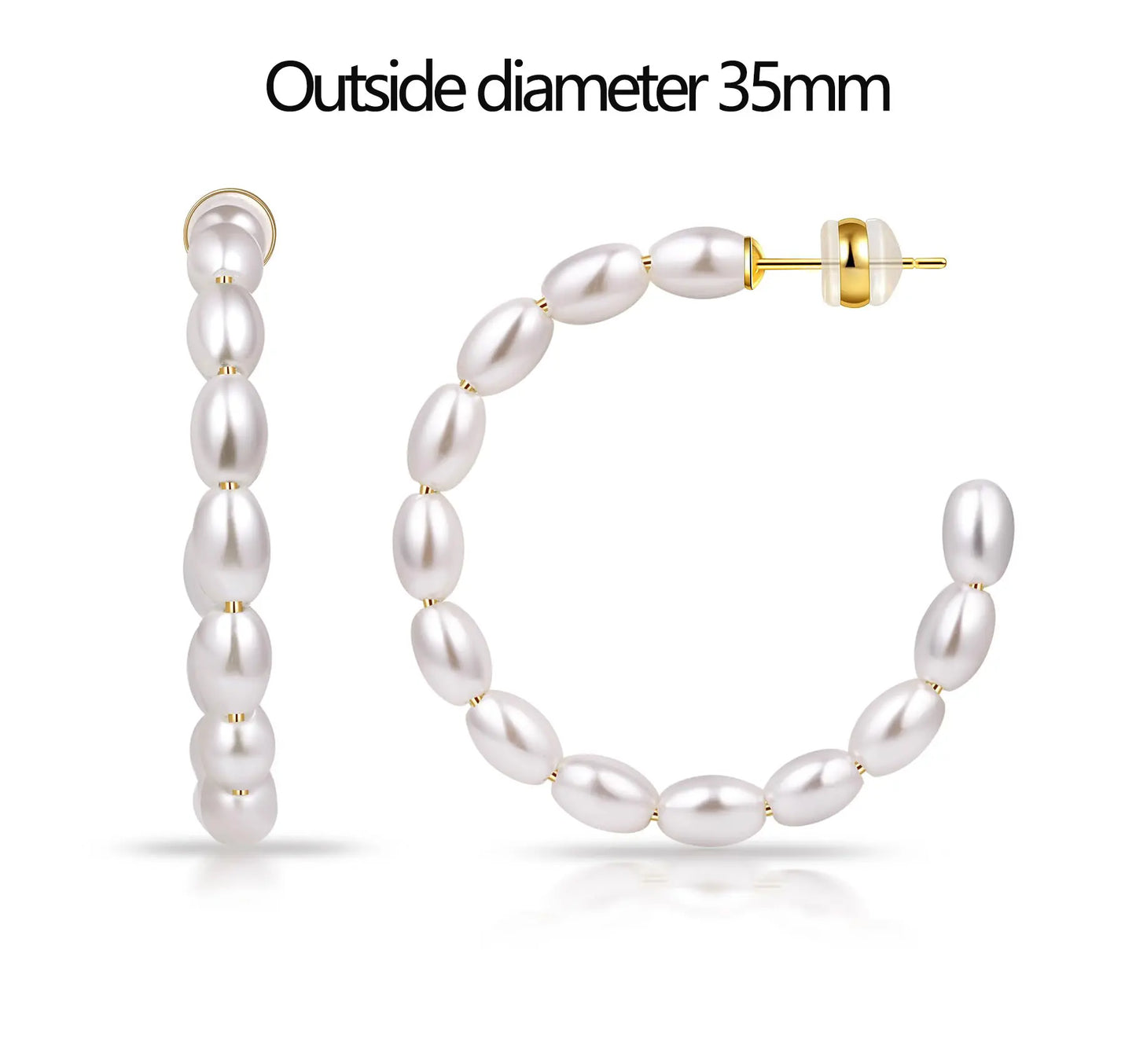 Shevalues 4 mm dicke ovale Perlen-Creolen für Damen, 925er Sterlingsilber, Nadelohrring, Schmuck, Damen-Vintage-Ohrringe als Geschenk