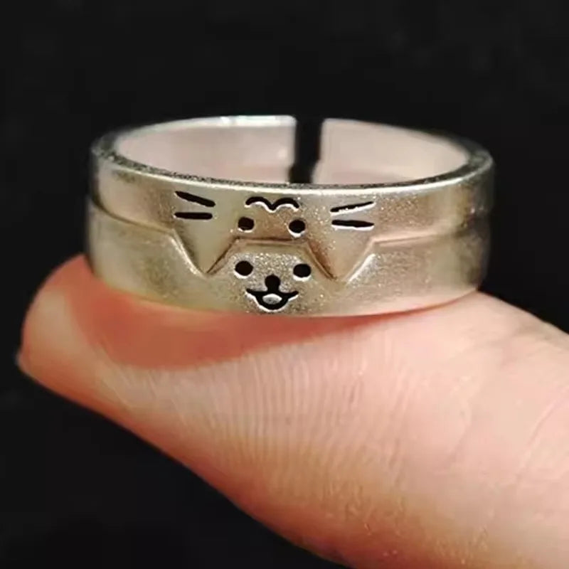 1/2 stücke Neue Reizende Katze Hund Tier Paar Ring für Paar Handgemachte Öffnung Einstellbare Ringe Valentinstag Ringe mode Schmuck